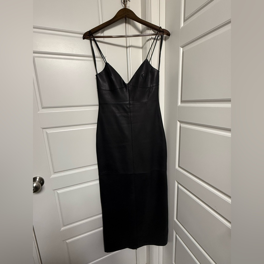 Mango genuine leather Black strap dress